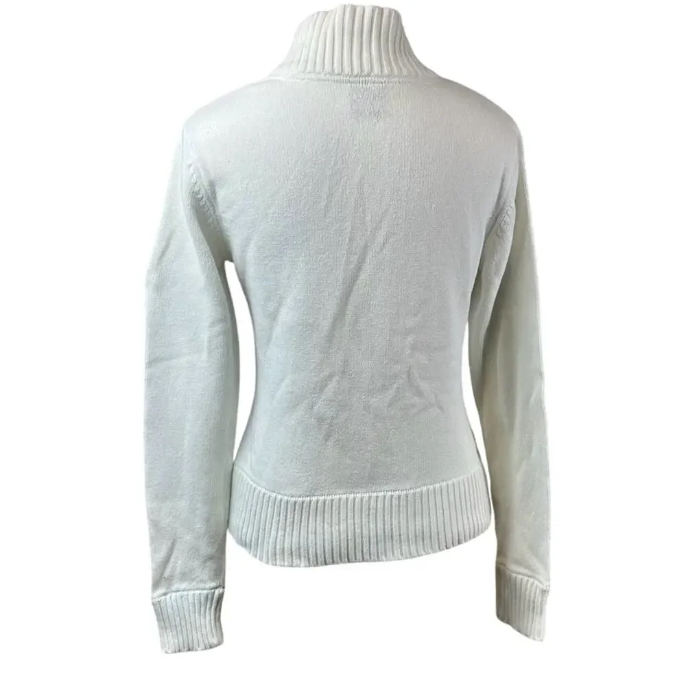 VTG Y2K Le Tigre White Pink Heart Cardigan Full Zip Girls Large Women’s Small